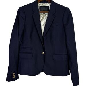 J. Crew Wool Blend Schoolboy Long Sleeve Gold Buttons Blazer Lined 8 Navy Blue